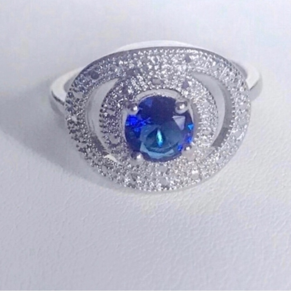 Sterling Silver Blue Sapphire Halo Ring